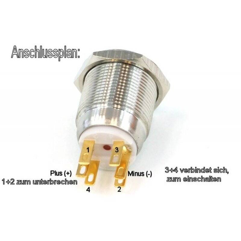 Phobya push-button vandalism-proof / bell push 19mm alu black, red ring lighting 6pin