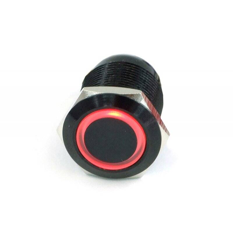Phobya push-button vandalism-proof / bell push 19mm aluminium black, red lighting, with screw-on contacts