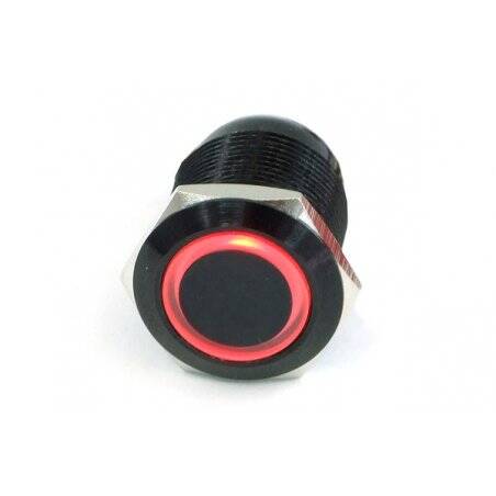 Phobya push-button vandalism-proof / bell push 19mm aluminium black, red lighting, with screw-on contacts