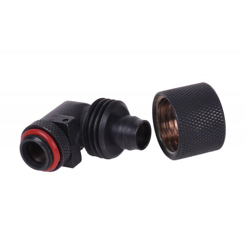 Alphacool compatible Anschraubt. 90° drehb.16mm 1/4 | gerändelt black matt