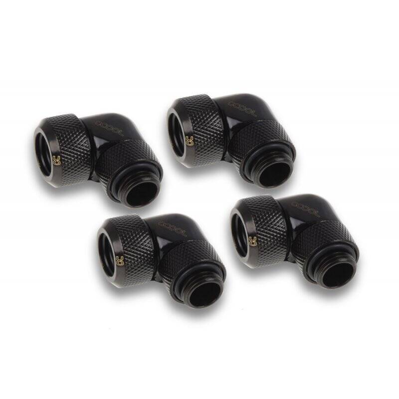 Alphacool Eiszapfen 13mm HardTube compression fitting 90° rotatable G1/4 for Acryl/Brass tubes - 4pcs Set Deep Black