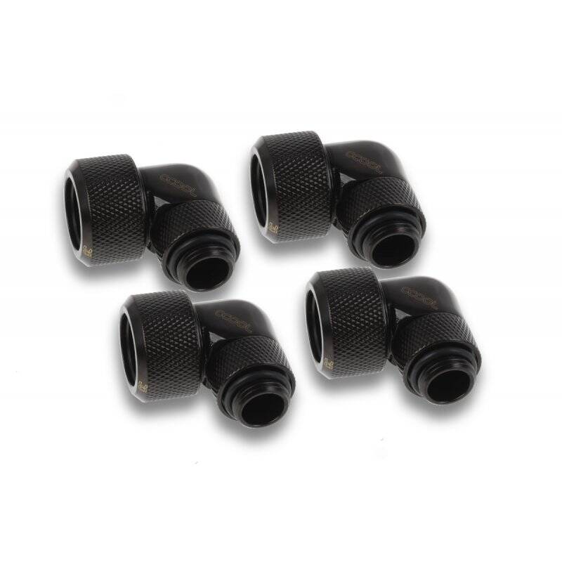 Alphacool Eiszapfen 16mm HardTube compression fitting 90° rotatable G1/4 für Acryl/Brass tubes - 4pcs Set Deep Black