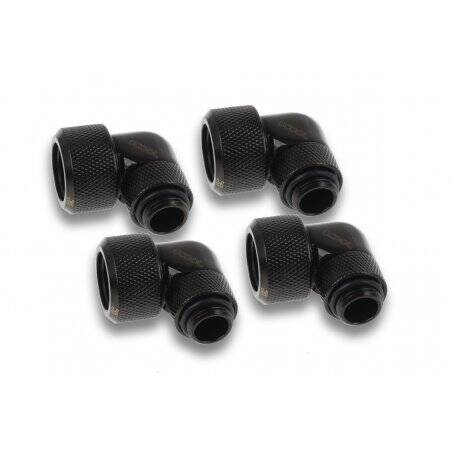 Alphacool Eiszapfen 16mm HardTube compression fitting 90° rotatable G1/4 für Acryl/Brass tubes - 4pcs Set Deep Black