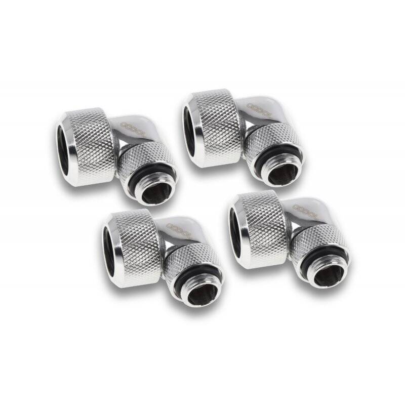 Alphacool Eiszapfen 16mm HardTube compression fitting 90° rotatable G1/4 for Acryl/Brass tubes - 4pcs Set Chrome