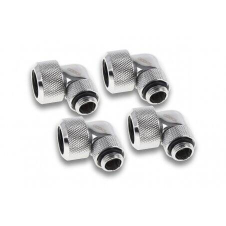 Alphacool Eiszapfen 16mm HardTube compression fitting 90° rotatable G1/4 for Acryl/Brass tubes - 4pcs Set Chrome