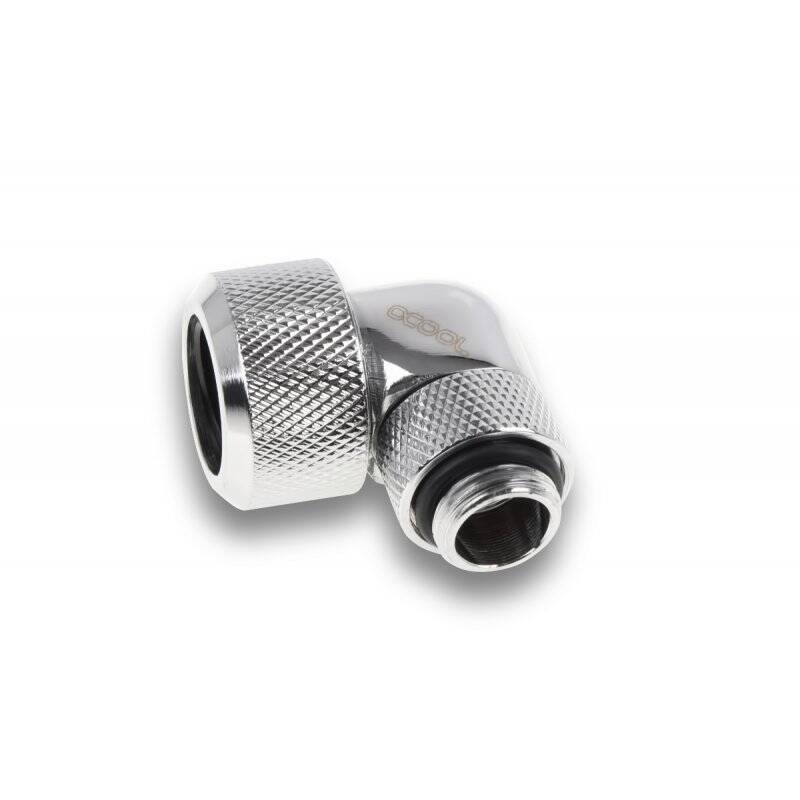 Alphacool Eiszapfen 16mm HardTube compression fitting 90° rotatable G1/4 for Acryl/Brass tubes - 4pcs Set Chrome