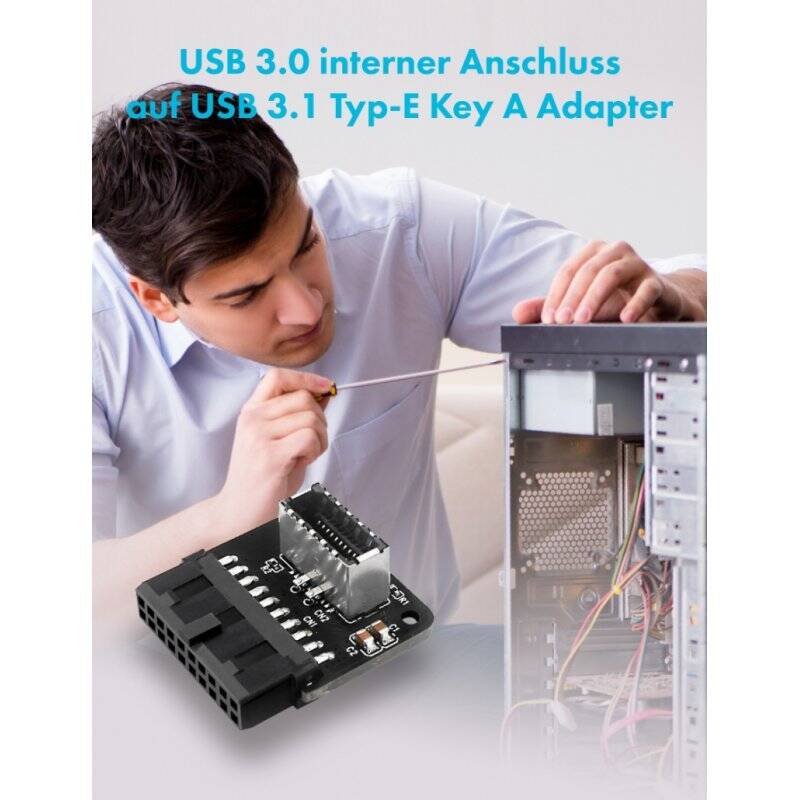 Internal 19-pin connector (USB 3.0) to USB 3.1 Type-E 20-pin Key A, (90°)