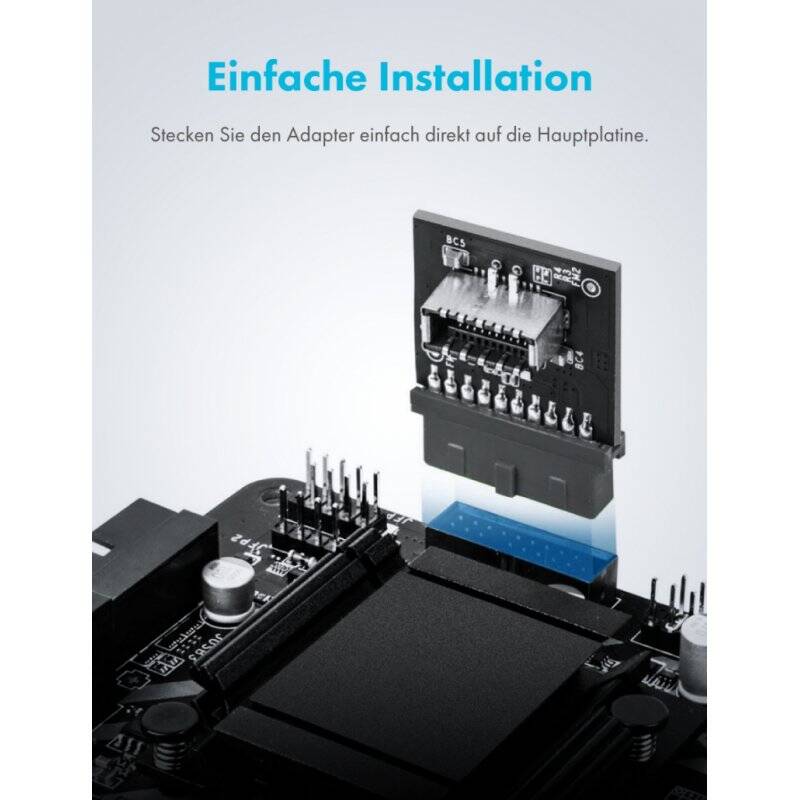 Internal 19-pin connector (USB 3.0) to USB 3.1 Type-E 20-pin Key A, (90°)