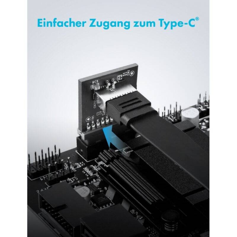 Internal 19-pin connector (USB 3.0) to USB 3.1 Type-E 20-pin Key A, (90°)