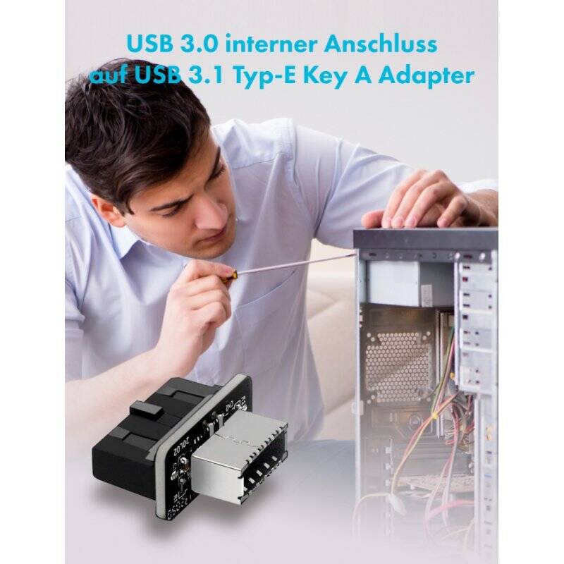 Internal 19-pin male (USB 3.0) to USB 3.1 Type-E 20-pin Key A, (180°)