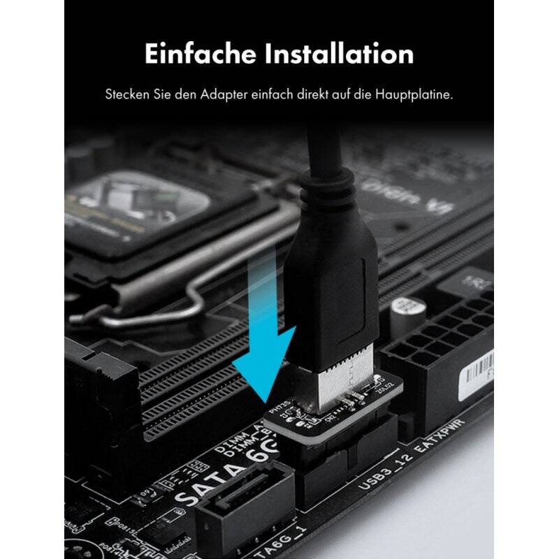 Internal 19-pin male (USB 3.0) to USB 3.1 Type-E 20-pin Key A, (180°)