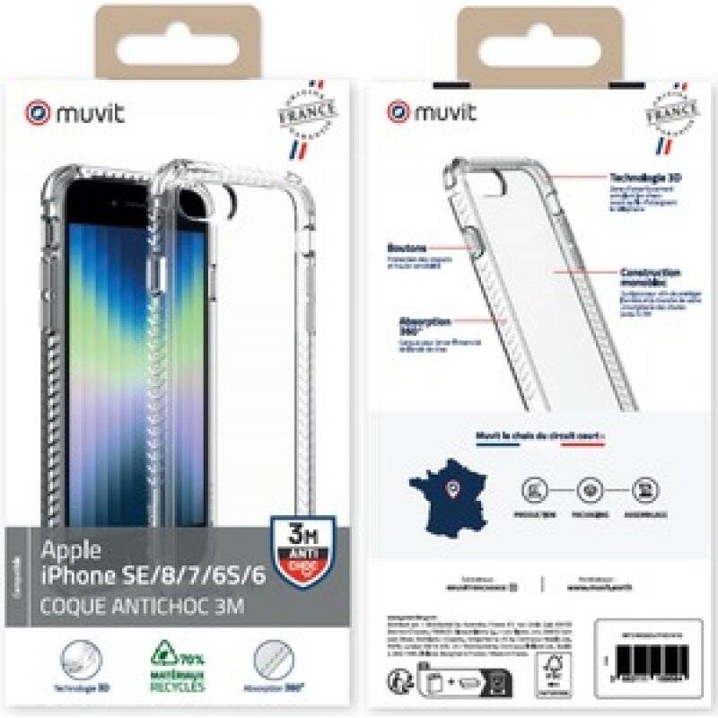 MUVIT FOR FRANCE COQUE CRYSTAL RENFORCEE 3M IPHONE SE/8/7/6S/6