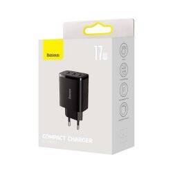 Baseus Travel Charger Compact wall Charger U+U+U, 17W EU black (CCXJ020101)