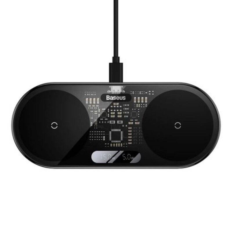Baseus Wireless Charger Digital LED Display, Dual charging platform, with Type-C cable, 20W Black (WXSX010101)