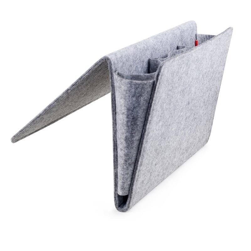 Kikkerland Fourre-Tout pour Lit en Feutre - Gris - 42 x 21,5 x 2,5 cm