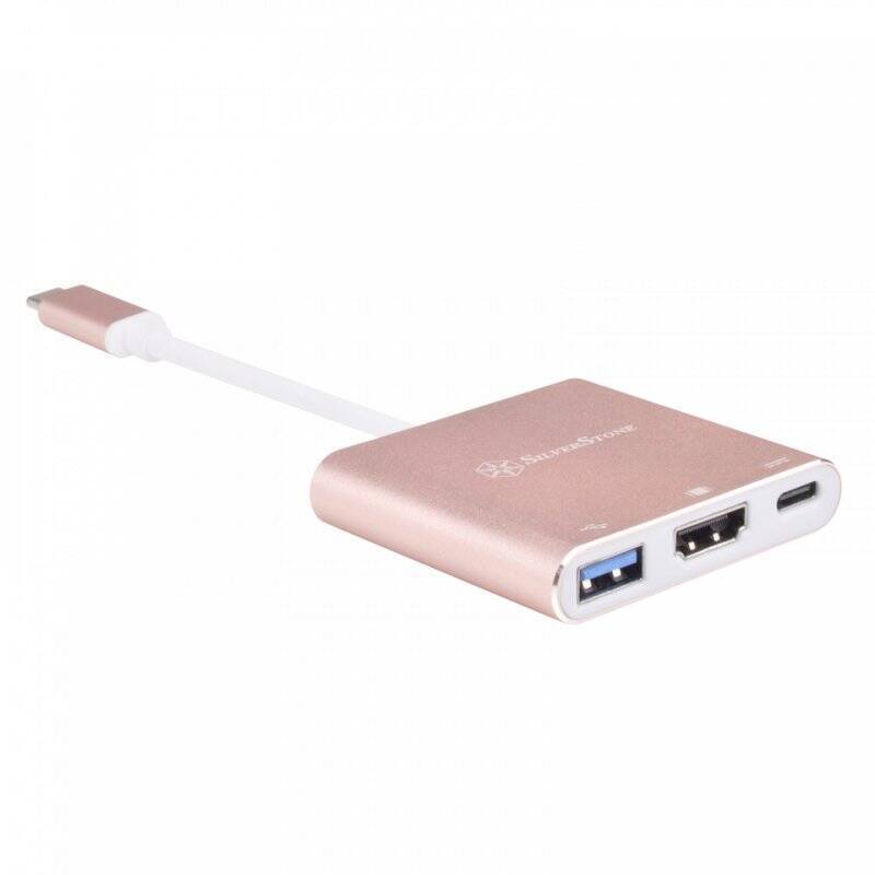 SilverStone SST-EP08P - USB 3.1 Typ-C Adapter auf HDMI/USB Type C/USB Type A - rosa