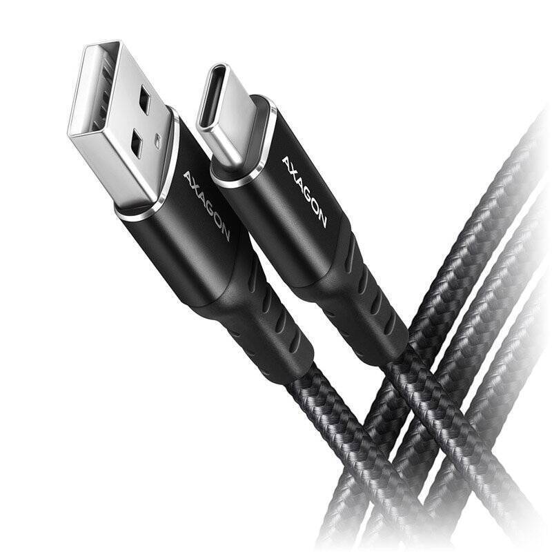 AXAGON BUCM-AM20AB USB-C zu USB-A Kabel, 2 m, USB 2.0, 3A, geflochten - schwarz