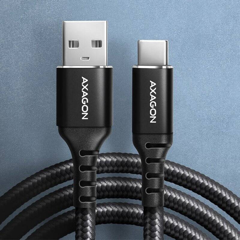 AXAGON BUCM-AM20AB USB-C zu USB-A Kabel, 2 m, USB 2.0, 3A, geflochten - schwarz