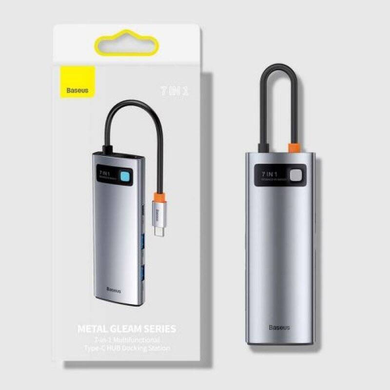 Baseus HUB Metal Gleam series 7-in-1 Multifunctional (Type-C to 2x USB 3.0, PD 100W / HDMI 4K 30Hz / RJ45 1Gbps, Type-C 