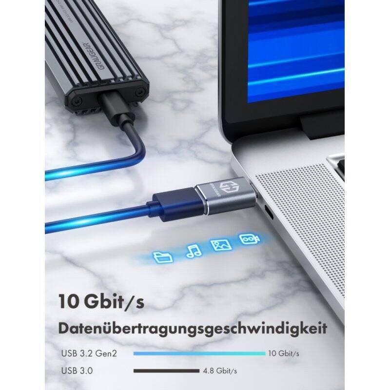 GRAUGEAR 2-piece USB adapter, 10Gbit/s Type A to Type-C® (M)