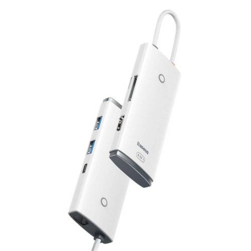 Baseus HUB Lite Series 5-in-1 Multifunctional (Type-C to 2x USB 3.0 / PD Type-C / HDMI 1.4 / SD/TF) White (WKQX050102)