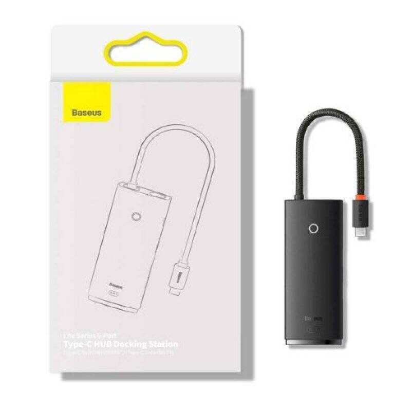 Baseus HUB Lite Series 5-in-1 Multifunctional (Type-C to 2x USB 3.0 / Type-C / HDMI 1.4 / SD/TF) Black (WKQX050001)