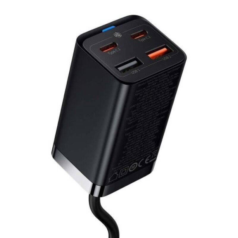 Baseus Travel Charger GaN3 Pro Quick wall charger C+C+U+U PD, QC4.0+, AFC, PPS (with Type C - Type C cable 1m) 65W EU Bl