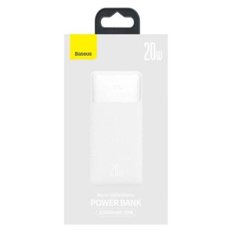 Baseus Power Bank Pro with Digital Display, Fast Charge, U+U+C (with USB-A to Micro USB 0.25m cable) 20W, 10000 mAh Whit