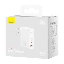 Baseus Travel Charger GaN5 Pro Fast wall charger, C+C+U, 140W EU White (CCGP100202)