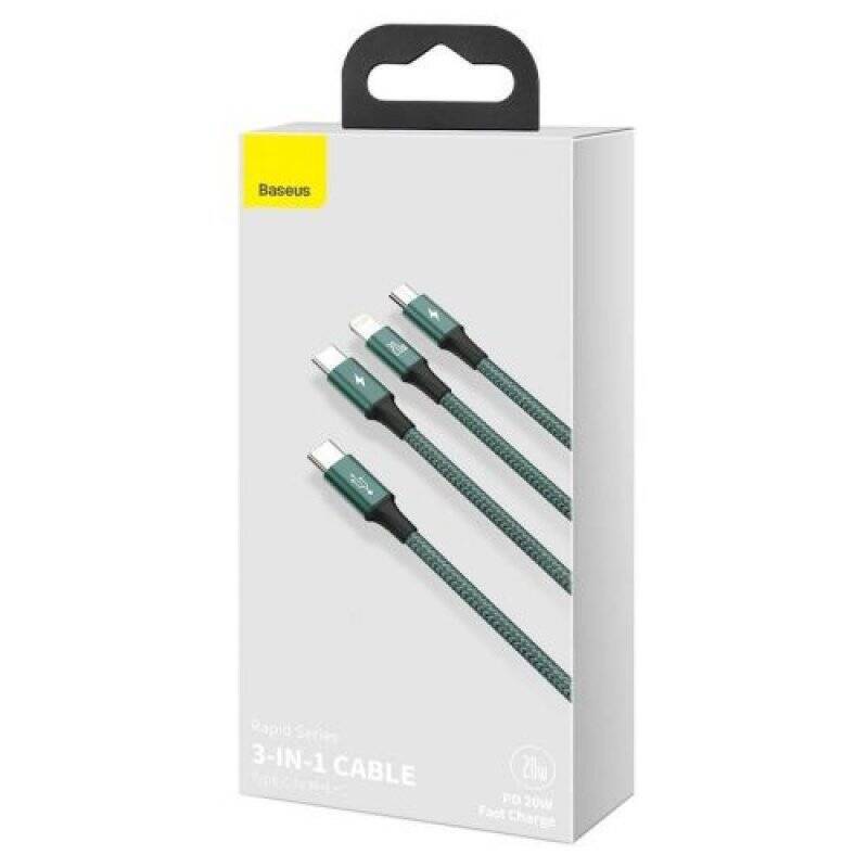 Baseus Type-C Rapid 3-in-1 Cable for Micro + Lightning + Type-C PD 20W 1.5m Green (CAMLT-SC06)