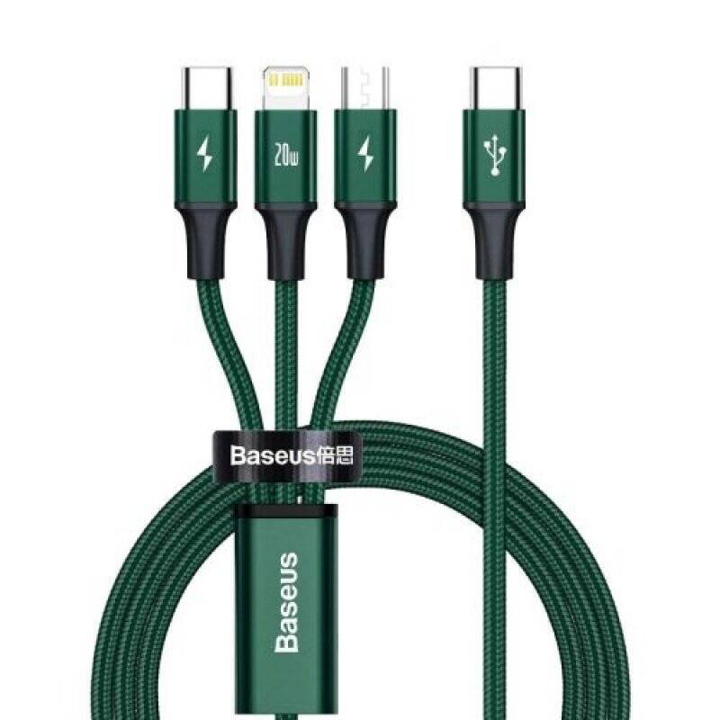 Baseus Type-C Rapid 3-in-1 Cable for Micro + Lightning + Type-C PD 20W 1.5m Green (CAMLT-SC06)