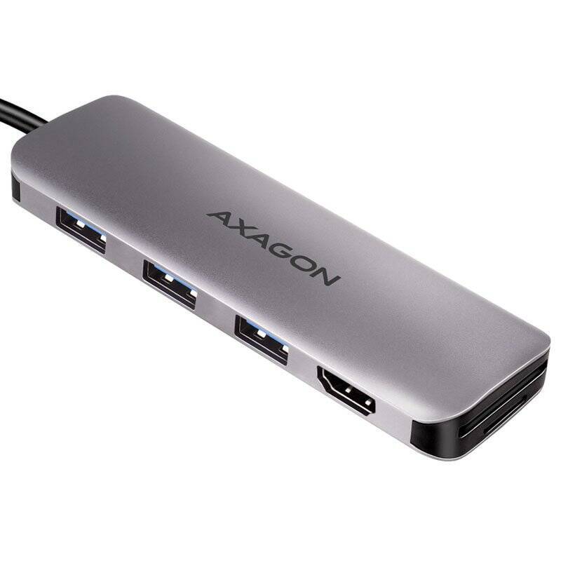 AXAGON HMC-HCR3A USB-Hub, 3x USB-A + HDMI + SD/microSD, USB-C 3.2 Gen 1, 20 cm USB-C-Kabel
