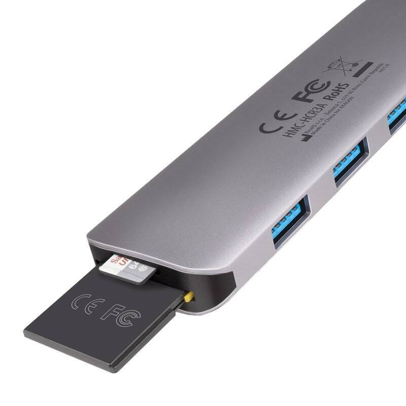AXAGON HMC-HCR3A USB-Hub, 3x USB-A + HDMI + SD/microSD, USB-C 3.2 Gen 1, 20 cm USB-C-Kabel
