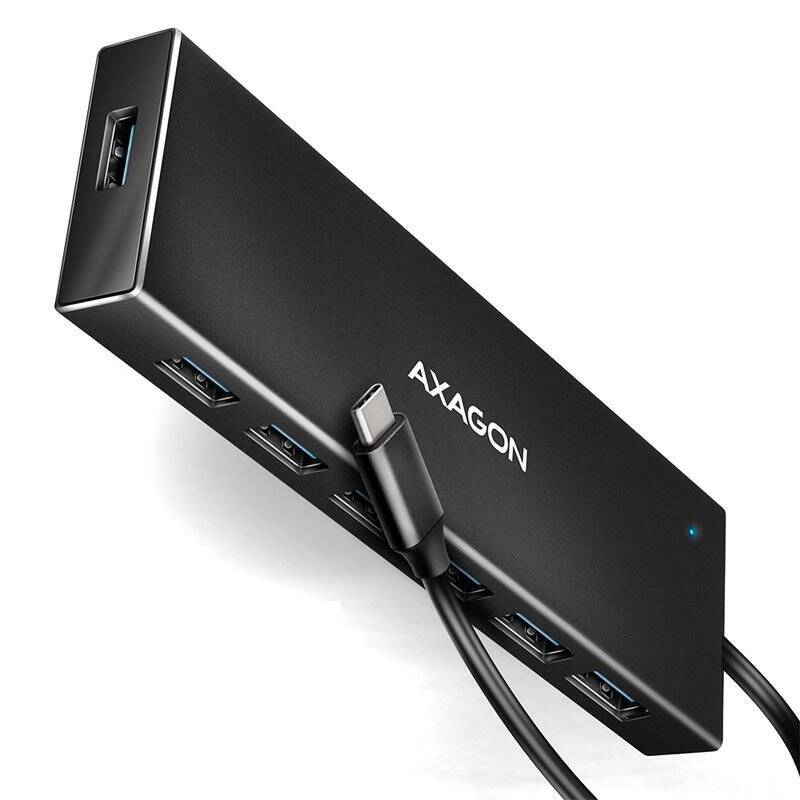 AXAGON HUE-F7A 7x USB 3.2 Gen 1 Aluminium Flat Hub, 30 cm USB-C-Kabel
