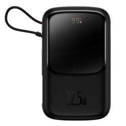 Baseus Power Bank Qpow with Digital Display, C+U, with Built-in Type-C cable, QC, SCP AFC FCP 22,5W, 10000 mAh, Black (P