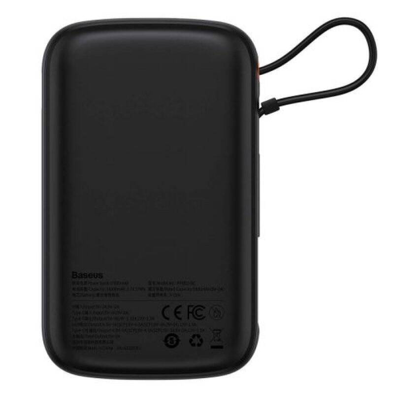 Baseus Power Bank Qpow with Digital Display, C+U, with Built-in Type-C cable, QC, SCP AFC FCP 22,5W, 10000 mAh, Black (P