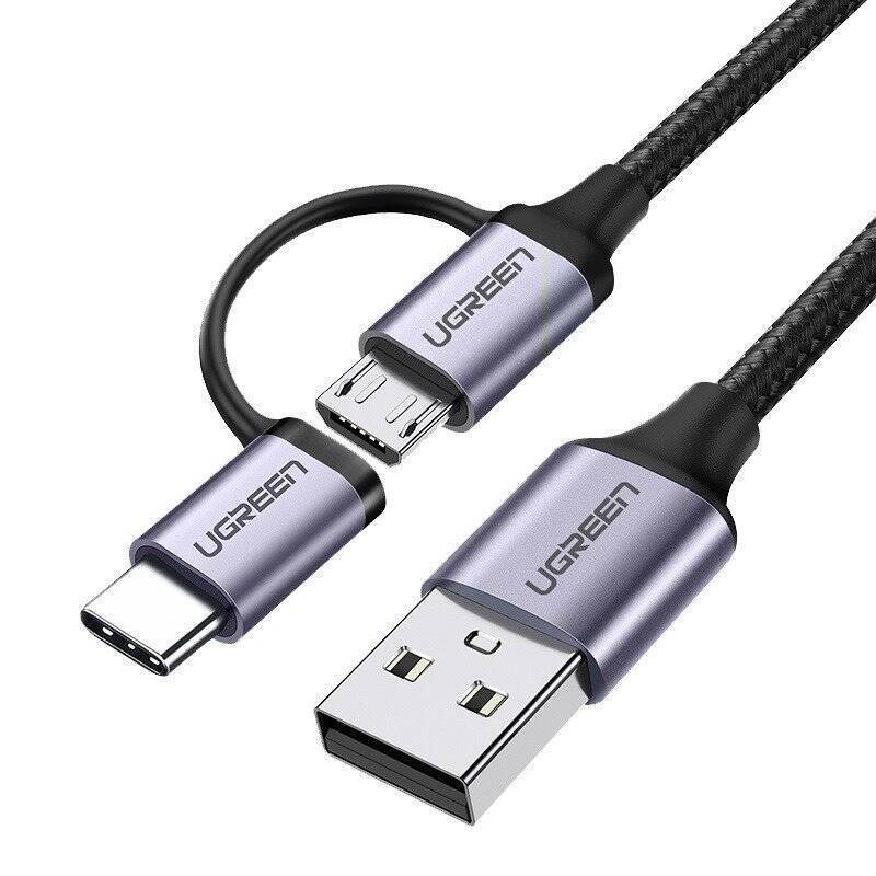 2in1 USB cable UGREEN Type-C / Micro USB, QC 3.0, 1m (black)