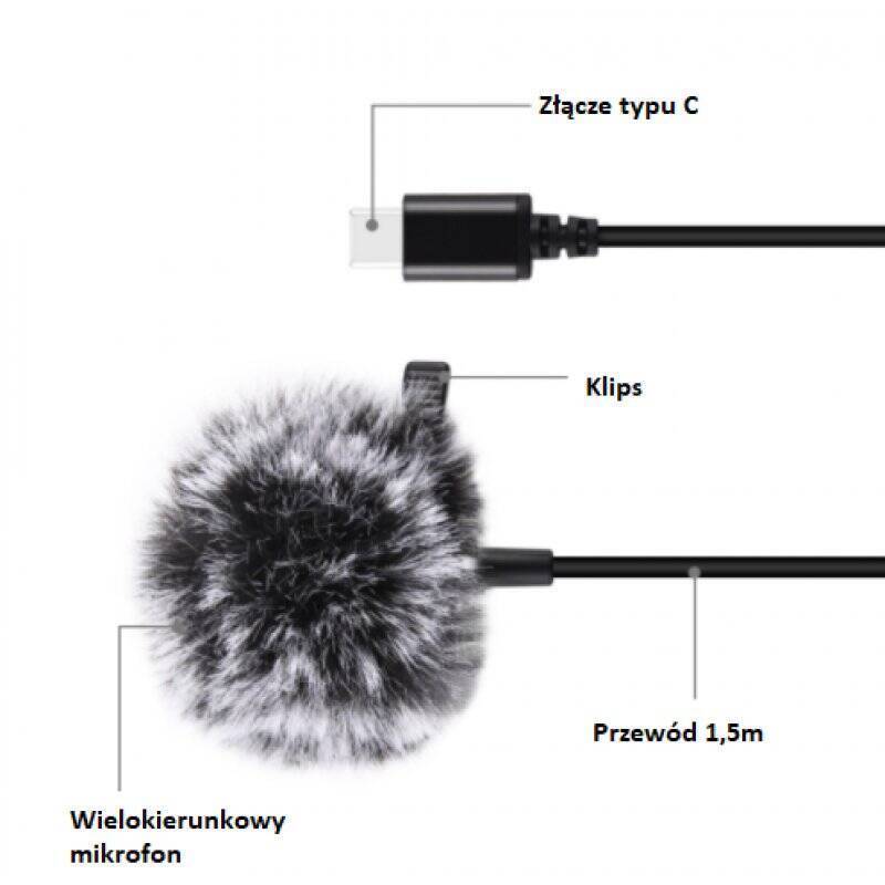 Puluz Jack Lavalier Wired Condenser Recording Microphone 1.5m USB-C / Type-C PU425
