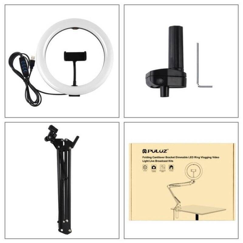 Puluz Desktop arm stand with 26cm LED Vlogging Ring PKT3090B