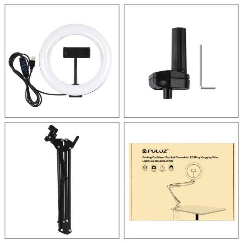 Puluz Desktop arm stand with 20cm LED Vlogging Ring PKT3089B