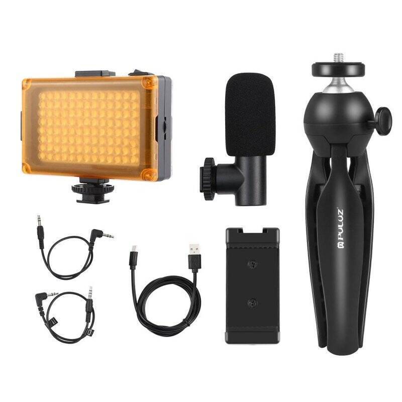 Puluz Live broadcast kit tripod mount + LED lamp + microphone + phone clamp