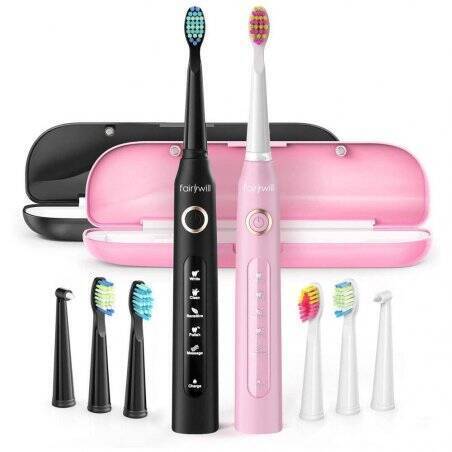 FairyWill Sonic toothbrushes with head set and case FW-507 (Black and pink)