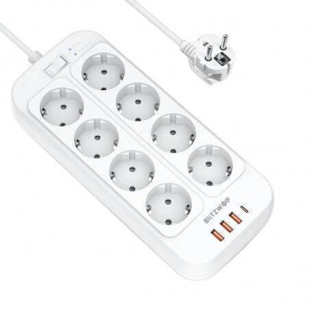 Blitzwolf BW-PC2 power strip, 8 outlets + 3x USB, 1x USB-C, 2500W