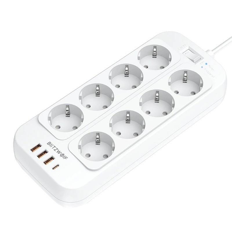 Blitzwolf BW-PC2 power strip, 8 outlets + 3x USB, 1x USB-C, 2500W