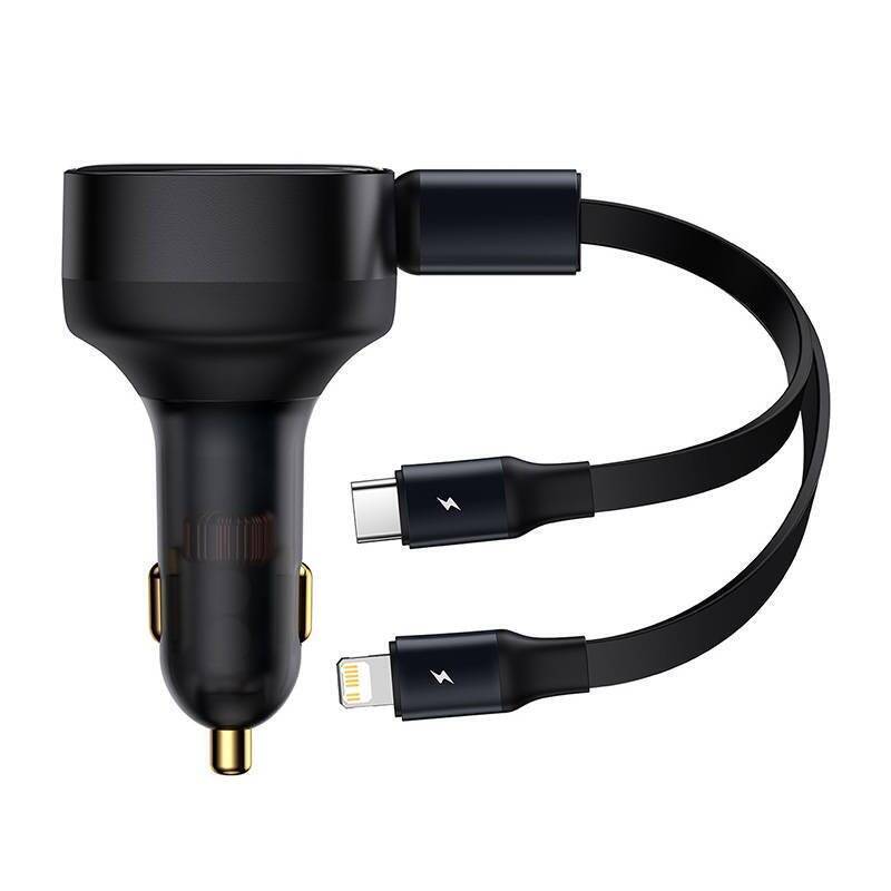 Baseus Enjoyment Car Charger with cable USB-C + Lightning 3A, 30W (Black)