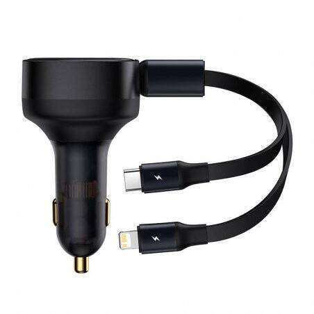 Baseus Enjoyment Car Charger with cable USB-C + Lightning 3A, 30W (Black)