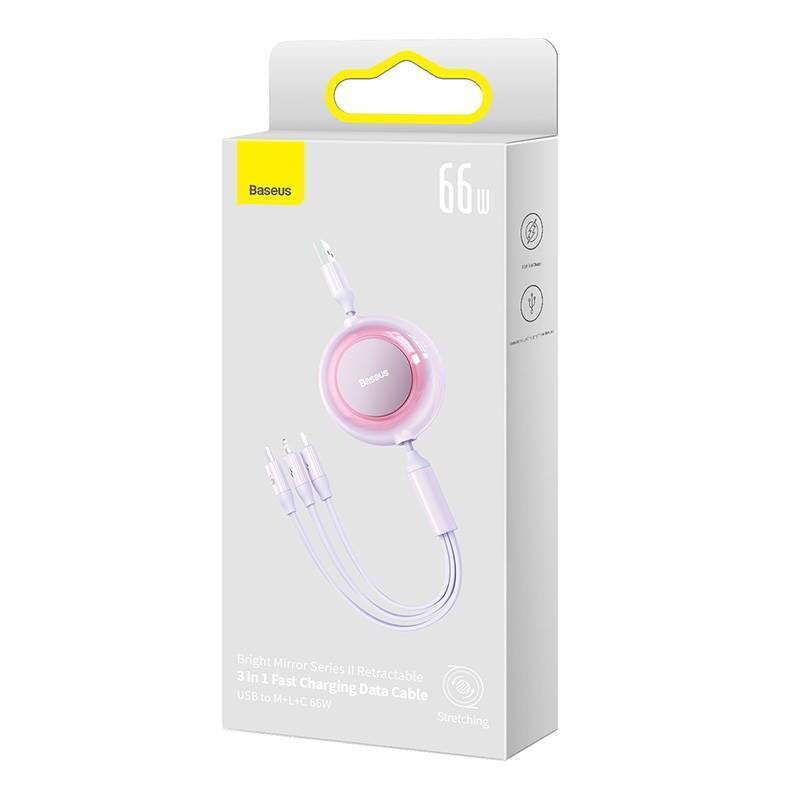 Baseus Bright Mirror 3, USB 3-in-1 cable for micro USB / USB-C / Lightning 66W / 2A 1.1m (Purple)