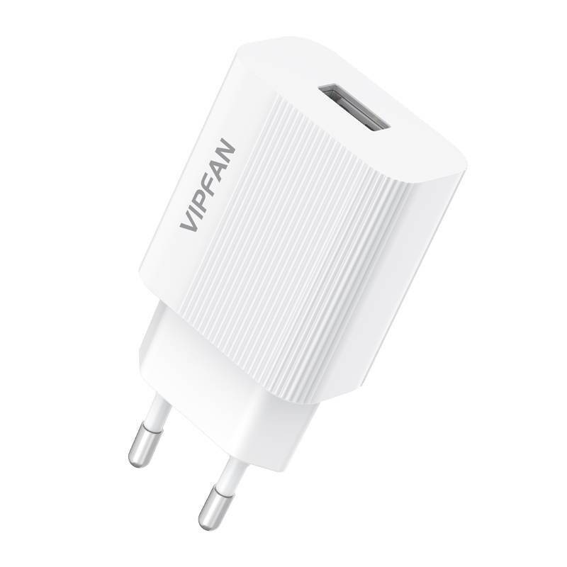 Vipfan E01 network charger, 1x USB, 2.4A + USB-C cable (white)