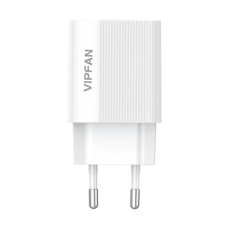Vipfan E01 network charger, 1x USB, 2.4A + USB-C cable (white)