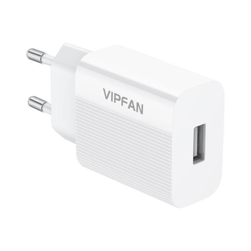 Vipfan E01 network charger, 1x USB, 2.4A + USB-C cable (white)